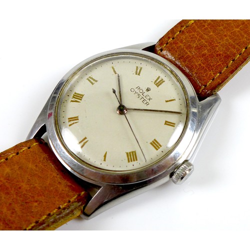 81 - A vintage Rolex Oyster stainless steel cased gentleman's wristwatch, circa 1945, ref. 4377, circular... 