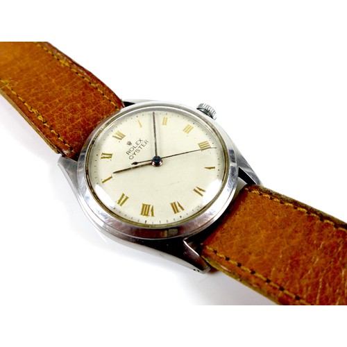 81 - A vintage Rolex Oyster stainless steel cased gentleman's wristwatch, circa 1945, ref. 4377, circular... 