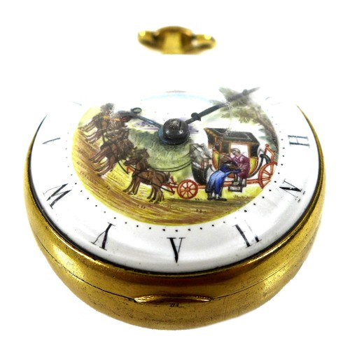 49 - An unusual George III gilt brass pair cased pocket watch with named dial, key wind, with the name Jo... 