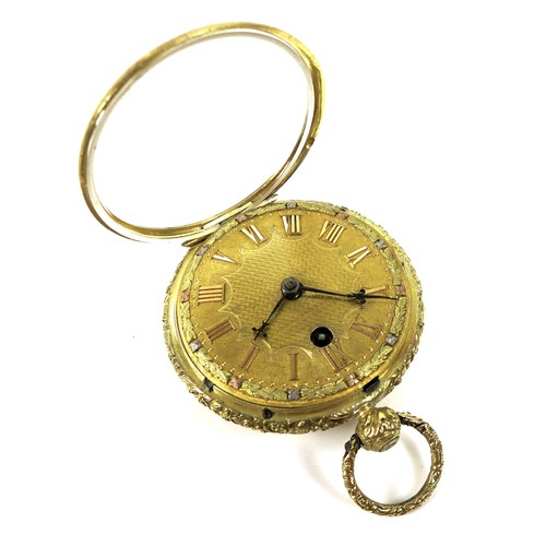 50 - A George IV 18ct gold verge fusee pocket watch, open faced, key wind, foliate and engine turned deco... 