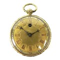 A George IV 18ct gold verge fusee pocket watch, open faced, key wind, foliate and engine turned deco... 