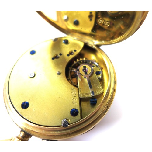 52 - An Edward VII 18ct gold pocket watch, open faced, keyless wind, the white enamel dial with black Rom... 