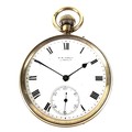 A George V 9ct gold pocket watch, signed W. Mansell, Lincoln, keyless wind, the white enamel dial wi... 