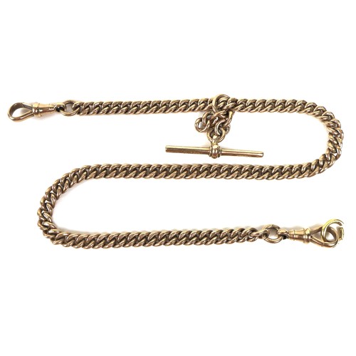 61 - A Victorian 9ct rose gold Albert fob chain, with sliding T bar, each link hallmarked, 38.5cm, 47.7g.