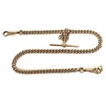A Victorian 9ct rose gold Albert fob chain, with sliding T bar, each link hallmarked, 38.5cm, 47.7g.