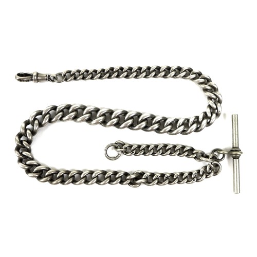 54 - A Victorian silver Albert chain, with attached T bar, each link hallmarked, 37cm long, 1.53toz.