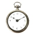 A George III silver pair cased pocket watch, key wind, the white enamel dial with black Arabic numer... 