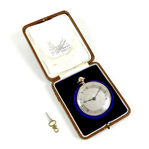 51 - A Continental 10ct gold open faced pocket watch, circa 1900, key wind, quarter repeating with depres... 