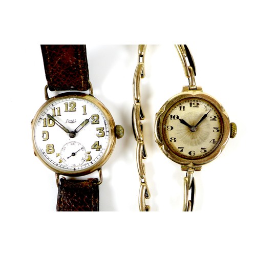 76 - Two Edwardian 9ct gold cased lady's wristwatches, comprising an Art Deco wristwatch with circular si... 