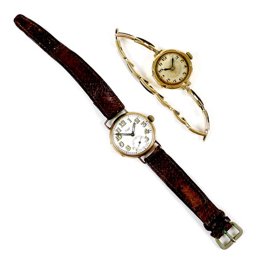 76 - Two Edwardian 9ct gold cased lady's wristwatches, comprising an Art Deco wristwatch with circular si... 