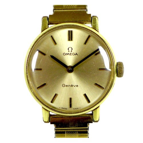 73 - An Omega Geneve gold plated lady's wristwatch, circa 1980, model 511.0410, circular gold dial with g... 