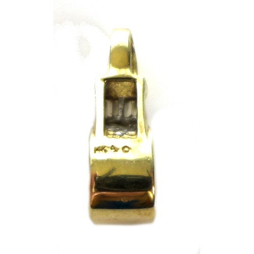 106 - A 14ct gold, synthetic sapphire, and diamond pendant, the royal blue emerald cut synthetic sapphire,... 