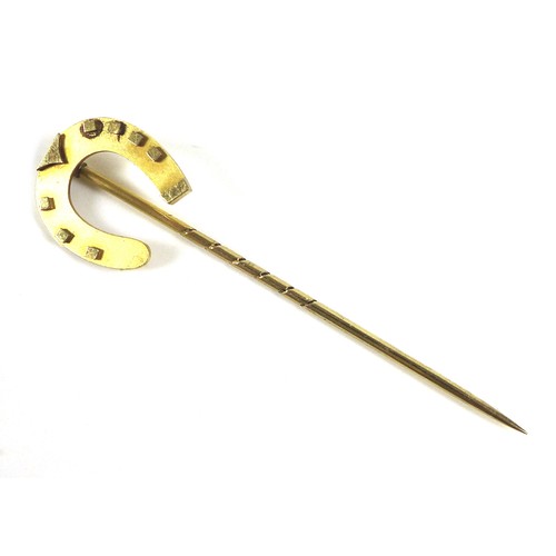 91 - A Victorian 18ct gold horseshoe stickpin made by John Price Hunt, Birmingham, possibly 1887, 1.8g, 5... 