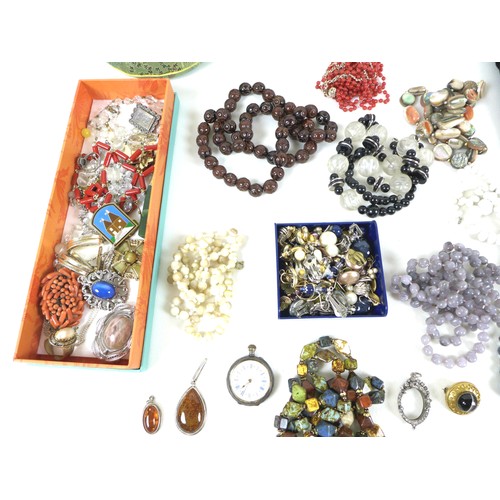 104 - A large collection of costume jewellery, including several silver, gold and amber items. (1 bag)