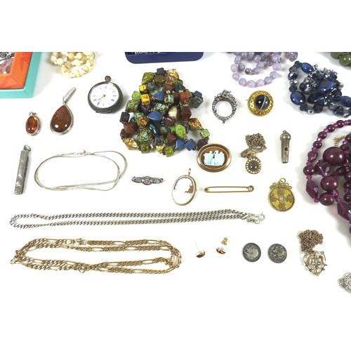 104 - A large collection of costume jewellery, including several silver, gold and amber items. (1 bag)