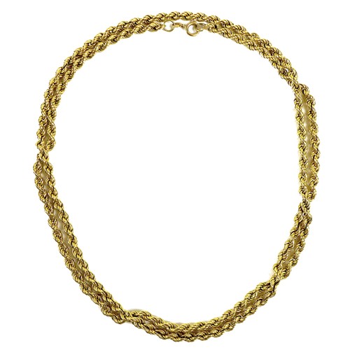 189 - An 18ct gold twisted rope link necklace, 0.5 by 95.5cm total chain length, marked 750, 27.0g.