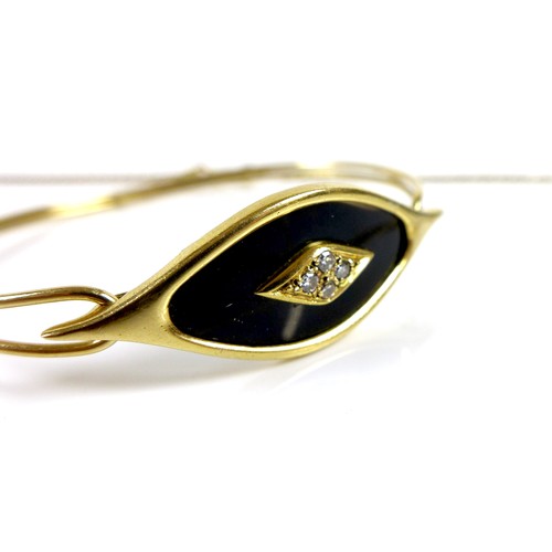 178 - An 18ct gold, black enamel and diamond bangle and necklace demi-parure set, each set to the centre w... 