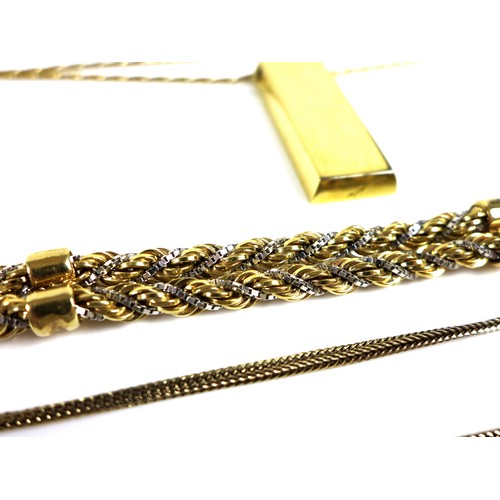 177 - An Italian 9ct gold bi-metal twisted double cord bracelet, 18.5cm long, 19.2g, together with a 9ct g... 