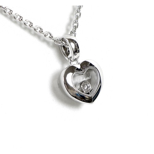 184 - A Chopard 18ct white gold necklace with heart shaped happy diamond pendant, single diamond 0.05ct, c... 