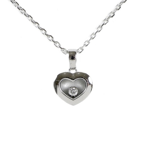 184 - A Chopard 18ct white gold necklace with heart shaped happy diamond pendant, single diamond 0.05ct, c... 