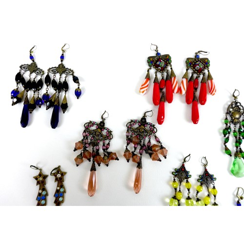 100 - A collection of vintage Czechoslovakian earrings, in the style of Neiger Brothers, each with coloure... 