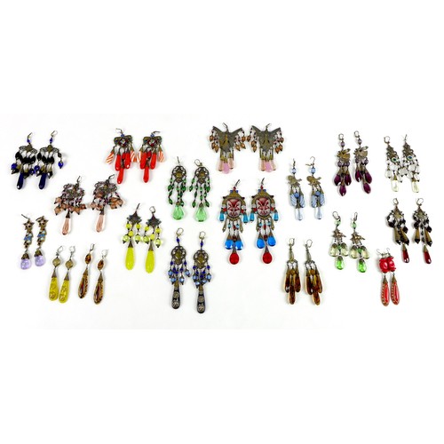 100 - A collection of vintage Czechoslovakian earrings, in the style of Neiger Brothers, each with coloure... 