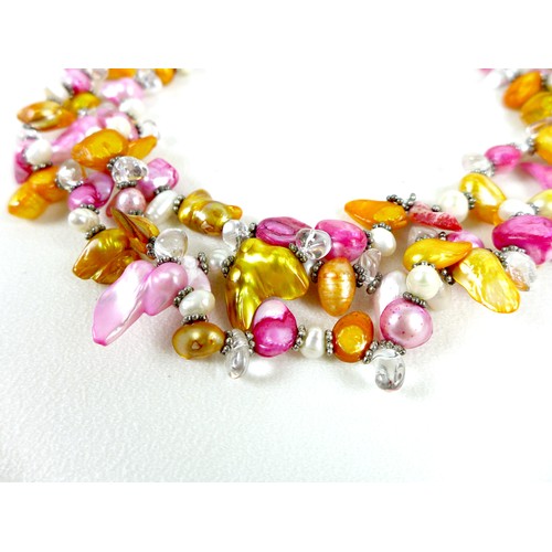 96 - A Chinese multicoloured blister and baroque pearl necklace, the pink, orange, and white pearls inter... 