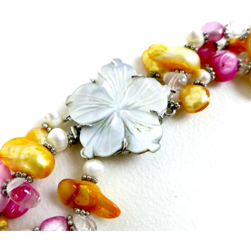 96 - A Chinese multicoloured blister and baroque pearl necklace, the pink, orange, and white pearls inter... 