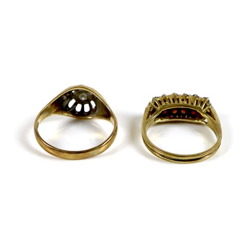 114 - Two 9ct gold rings, comprising a diamond solitaire gypsy ring, with 2mm diameter round cut diamond, ... 