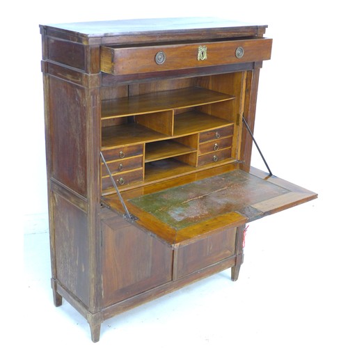 234 - A 19th century French mahogany secretaire a abattant, with fall front revealing fitted interior and ... 