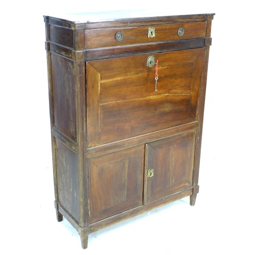 234 - A 19th century French mahogany secretaire a abattant, with fall front revealing fitted interior and ... 