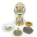 A group of 20th century ceramic items, including a Royal Vienna covered, twin handled, urn with stan... 