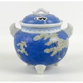 A Japanese porcelain vase and cover, early 20th century, of ovoid form with twin cloud scroll handle... 