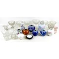 A mixed collection of ceramic and glassware, including three modern Chinese porcelain ginger jars de... 