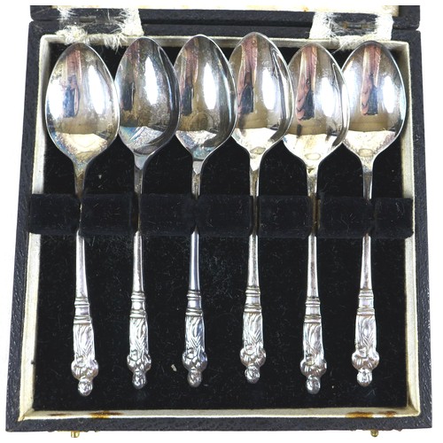 106 - A mixed group of collectables, comprising a cased set of six apostle teaspoons, five de Montfort She... 