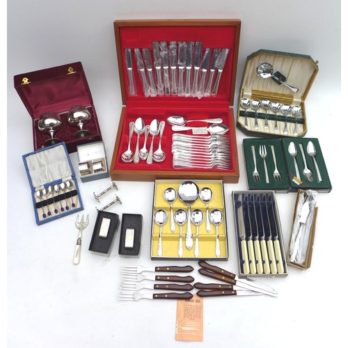 97 - A canteen of silver plated flatware and other table ware, including some cased sets of silver plated... 