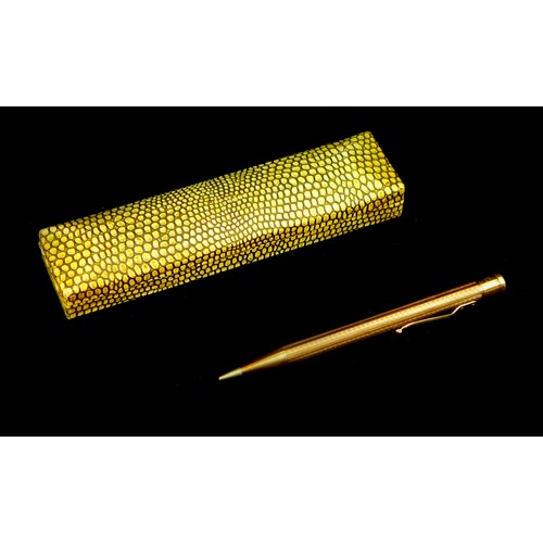 115 - A retro 9ct gold cased 'Yard-O-Led' propelling pencil, 12.3cm long, with original synthetic crocodil... 