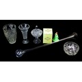 A crystal yard of ale glass and other glass and collectibles, including a large collection of badges... 