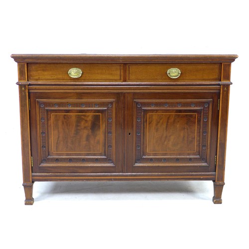 231 - A late Victorian Gillow & Co mahogany and inlaid sideboard, with two drawers and two cupboards, gilt... 