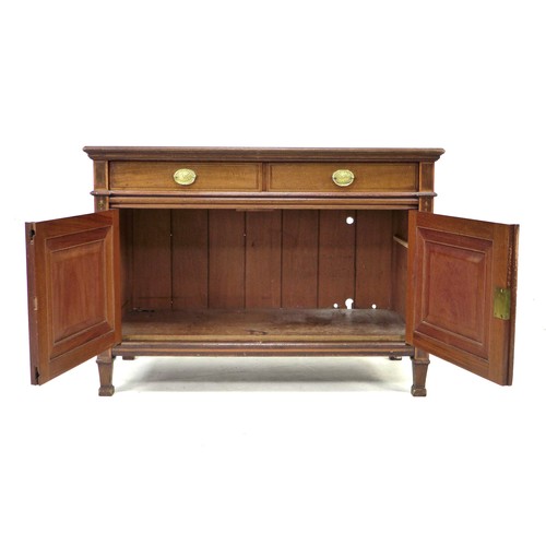 231 - A late Victorian Gillow & Co mahogany and inlaid sideboard, with two drawers and two cupboards, gilt... 