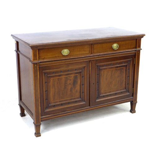 231 - A late Victorian Gillow & Co mahogany and inlaid sideboard, with two drawers and two cupboards, gilt... 