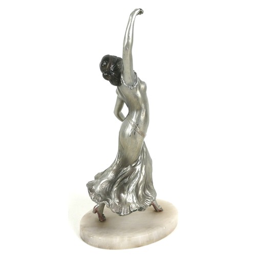 101 - A cast metal silvered figural sculpture, mid 20th century, modelled as an Art Deco young dancing lad... 