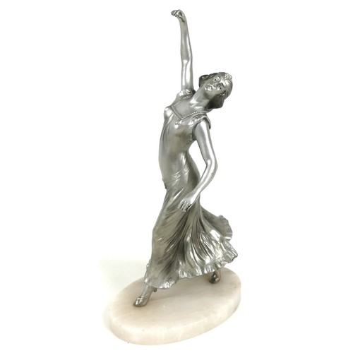 101 - A cast metal silvered figural sculpture, mid 20th century, modelled as an Art Deco young dancing lad... 