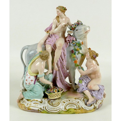 64 - A Meissen porcelain figural group, modelled as 'Abduction of Europa', late 19th century, model numbe... 