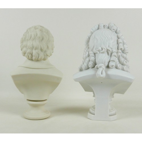 45 - Two Parian busts, one by Robinson & Leadbeater modelled as 'Mozart', 29cm high, the other unmarked, ... 