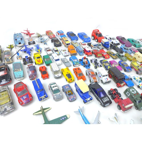 106A - A large collection of playworn Dinky and Corgi toy cars, together with a group of plastic and metal ... 