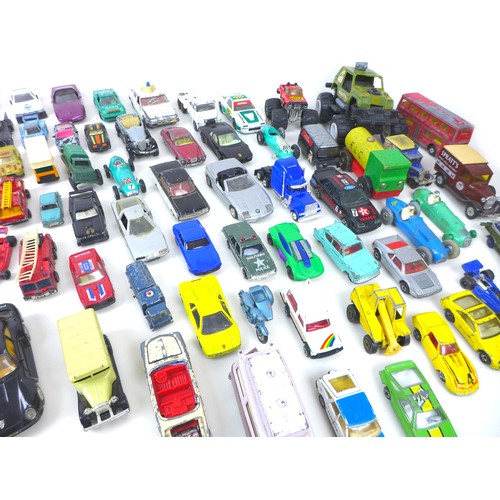 106A - A large collection of playworn Dinky and Corgi toy cars, together with a group of plastic and metal ... 