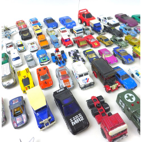 106A - A large collection of playworn Dinky and Corgi toy cars, together with a group of plastic and metal ... 