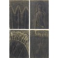 A. Kovalova: Four charcoal sketches, comprising a drawing of three tall trees, 1986, signed to lower... 