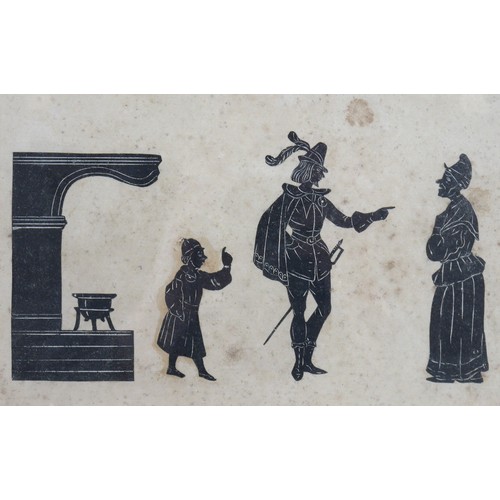 12 - A pair of Continental paper cut out silhouettes, circa 1830-40, one depicting a domestic group, the ... 